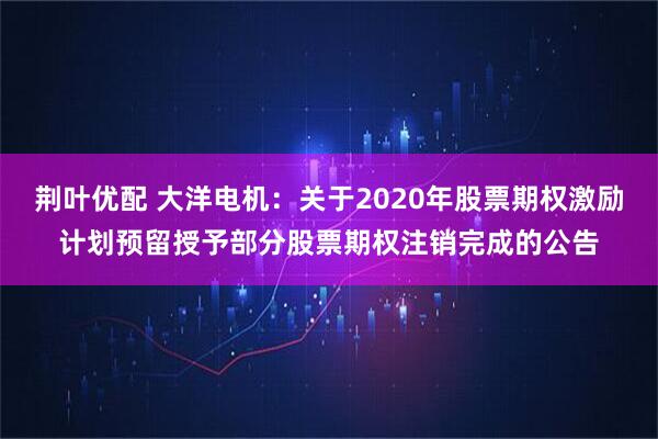 荆叶优配 大洋电机：关于2020年股票期权激励计划预留授予部分股票期权注销完成的公告